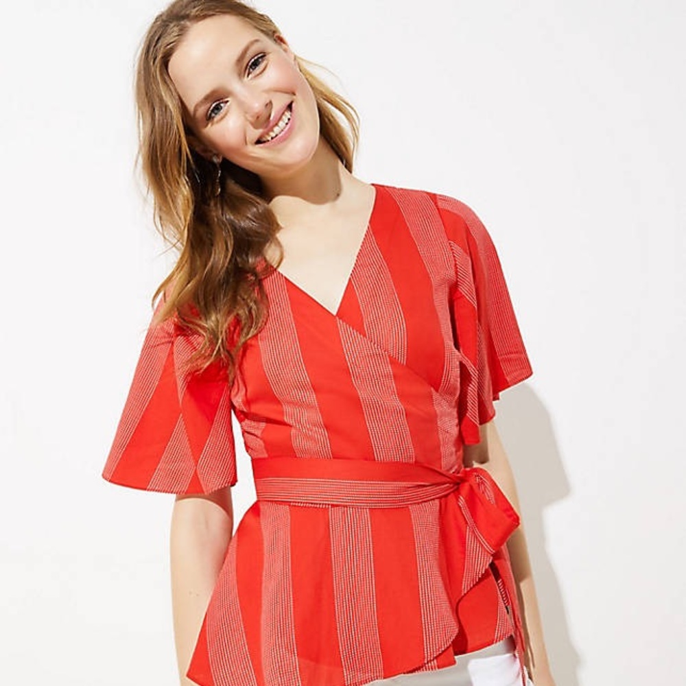 Loft wrap flutter sleeve blouse